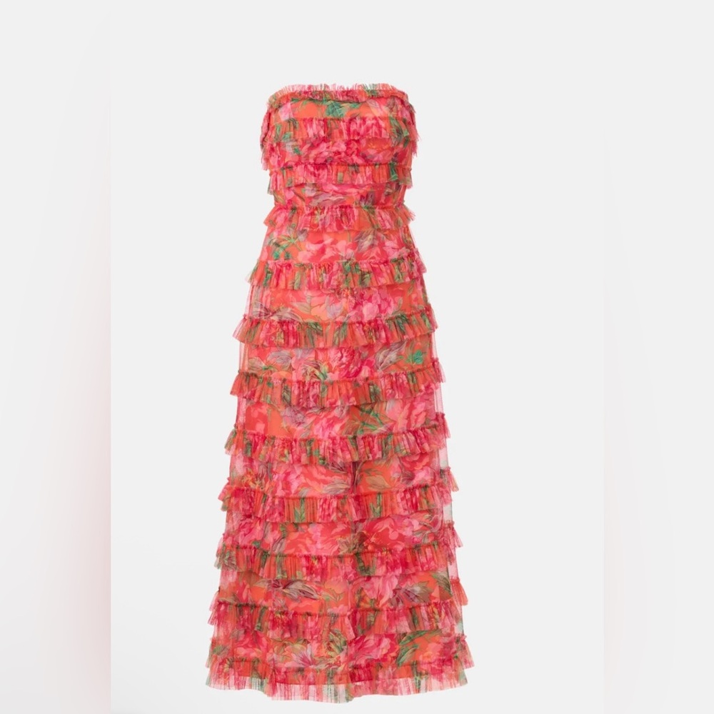 Mac Duggal Multi Color Strapless Floral Micro Ruffle Dress size 8 - Picture 4 of 17